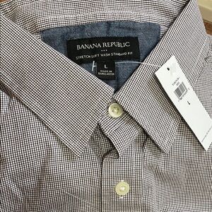 Banana Republic Men's Plaid Shirt - Black and White